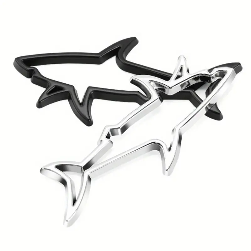2pcs 3D Shark Metal Stickers, Automotive Decals, Unique Car Motorcycle Laptop Refrigerator Decor, Hollow Design, Enhance Atmosphere, Customizable Accessories