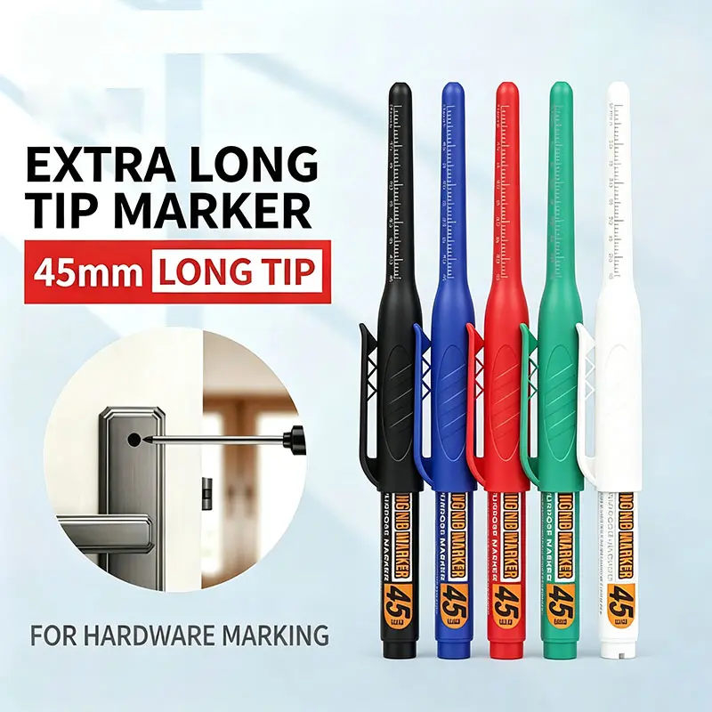 5 Pack Extra Long Nib Waterproof Oil-Based Construction Marker, 45mm Deep Hole Long Tip Permanent Marker