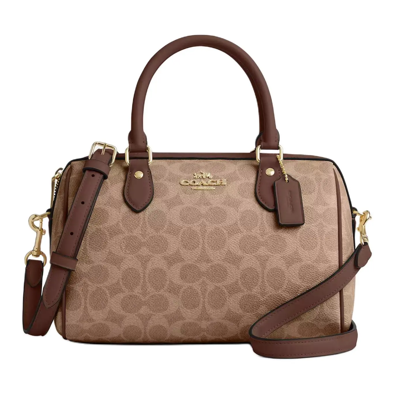 Coach Rowan 25 Crossbody Bag for Women – Brown and Tan Coated Canvas with Sticker Print and Zip Closure