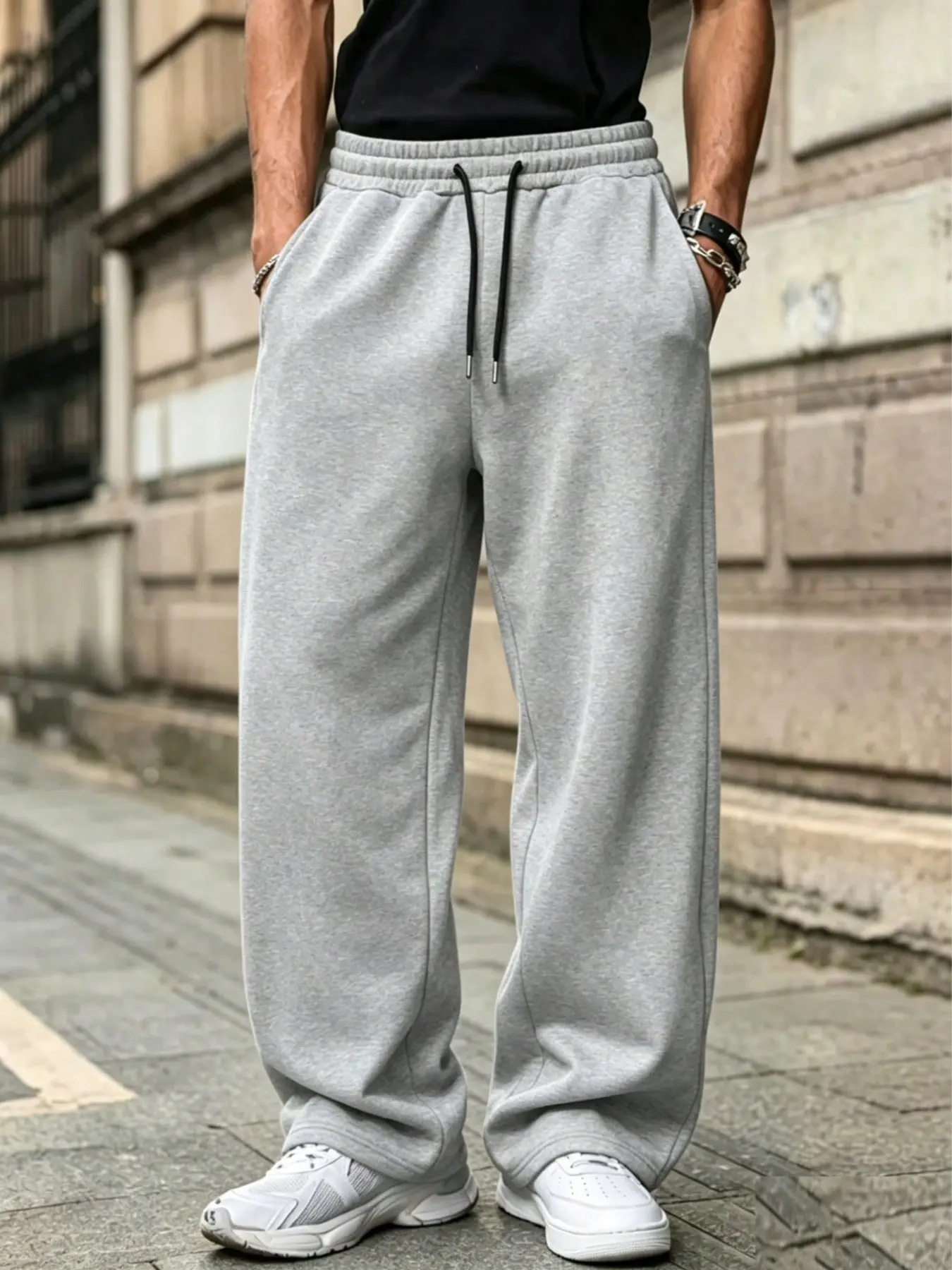Men's Loose Fit Sweatpants, Multi-Scene One-Piece Versatile Outfits, High-Waist Drawstring Wide-Leg Trousers, Moisture-Wicking Unrestricted Casual Pants, Minimal American Street Style, Bottoms for Gym, Campus, Outdoor, Daily Errands, Loungewear & Light At