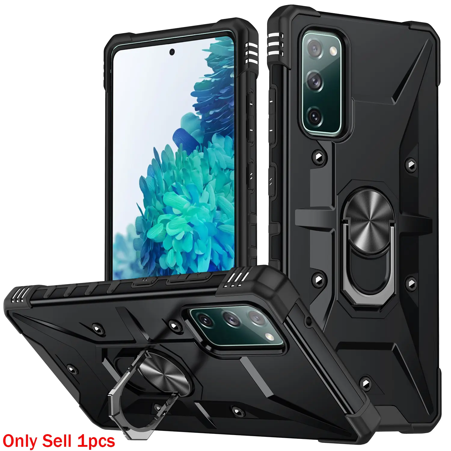Case for Samsung Galaxy S20 Fe Hard Shell, Protective Cellphone Shell, Shockproof Anti-Drop, 360° Adjustable Magnetic Ring Stand, Full Coverage Durable Phone Protector for Samsung Galaxy S20 Fe Case