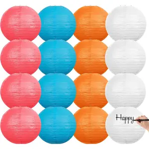 12 Inch Colorful Paper Lanterns 12 Pack,Chinese Paper Lanterns  , Suitable for DIY, Birthday, Wedding, Christmas, Bridal, Halloween, Party Decorations (White,,Blue,Orange)