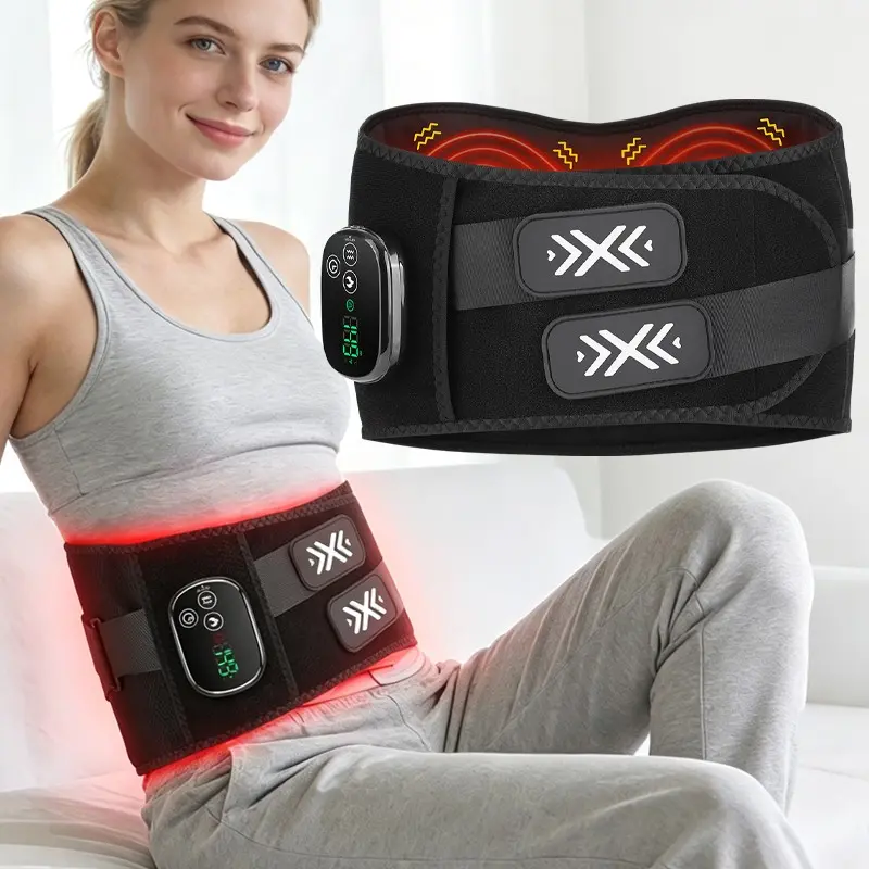 Cordless Waist Massage Belt With  Heating Vibration, Elastic Back Support, 5 Heat Settings, Rechargeable Heating Massage Pad for Periods Cramps, Comfortable & Effective