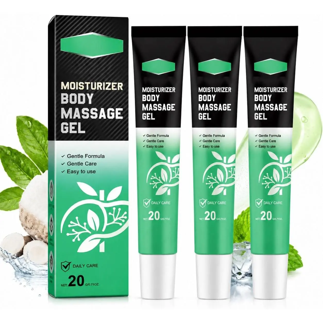 Cooling Body Massage Gel with Poria Cocos, Soothing Herbal Massage Cream for Neck Shoulder Back Tension, Fast Absorbing Non-Greasy Moisturizing Formula, Travel Size 0.7oz (20g) (3PCS)