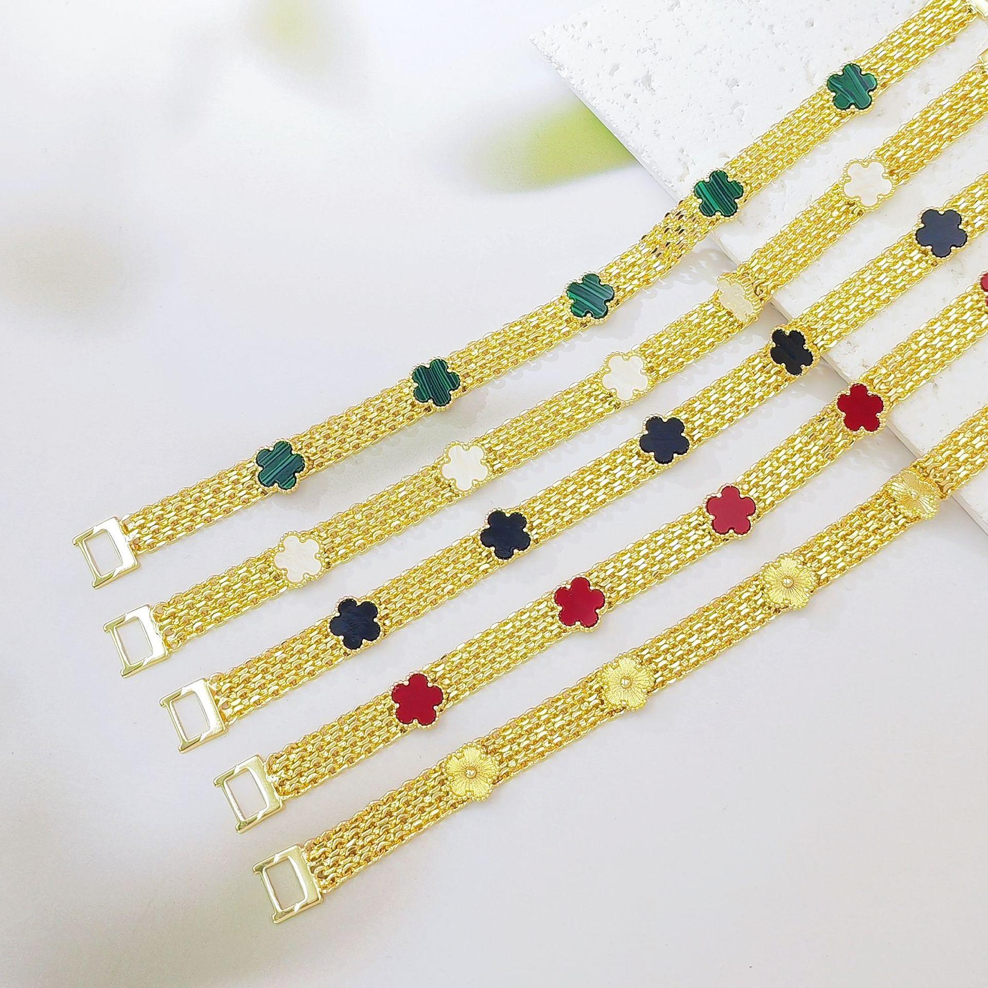 Colorful Clover & Five-Leaf Lucky Bracelet for Women, White Shell Inlaid Design, Trendy Y2K Aesthetic Fashion Jewelry, Dainty & Versatile for Daily Wear, Parties & Holiday Gift Giving