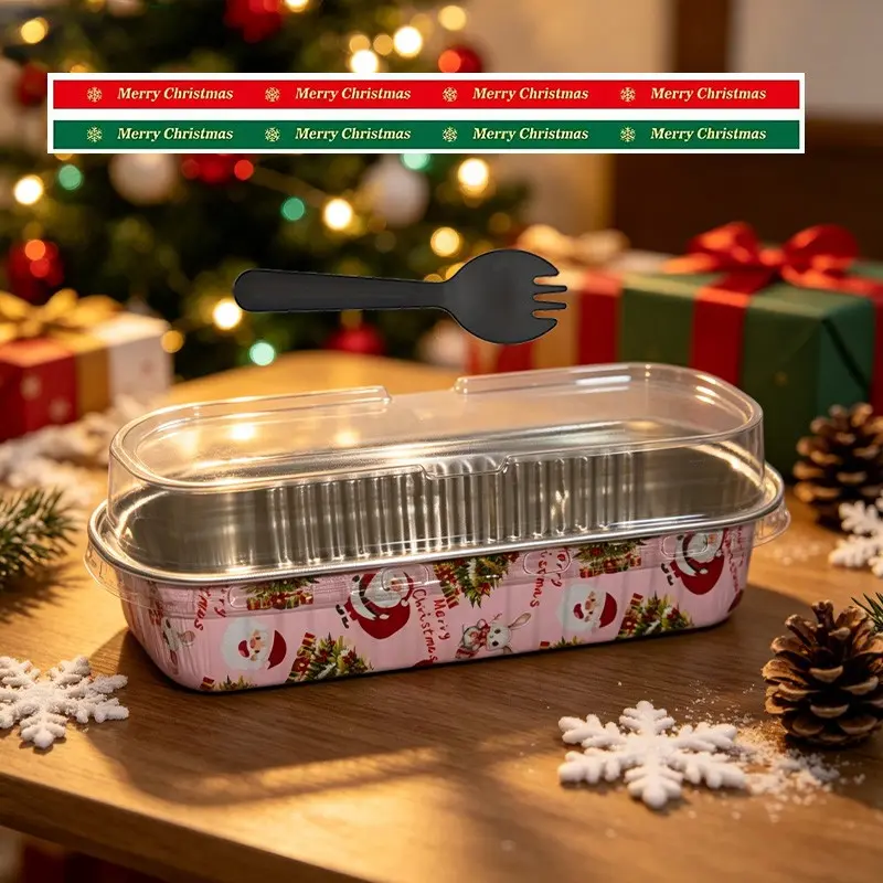 40pcs Christmas Aluminum Foil Containers, Food Storage Box with Lids and Stickers, Multifunctional Sweet Treats Container, Perfect for Parties and Events