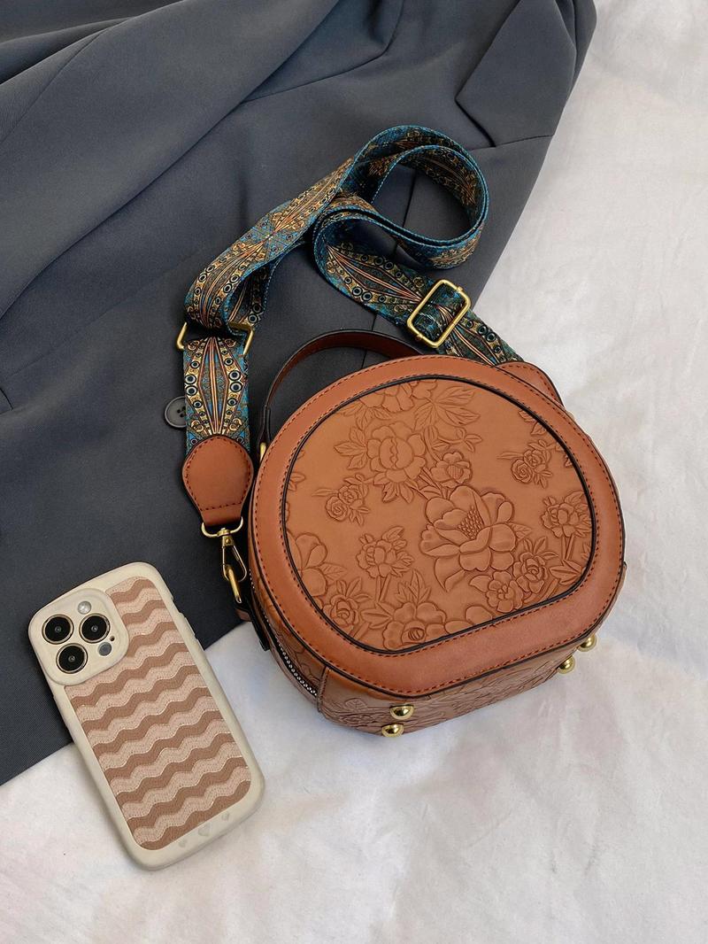 Vintage Floral Pattern Handbag, Floral Embossed Satchel, Fashionable Elegant Embossed Bag, Star Decorated Crossbody Bag for Women 2025, Trendy Luxury Designer Matching Shoulder Everyday Bag for Women, Crossbody Purses