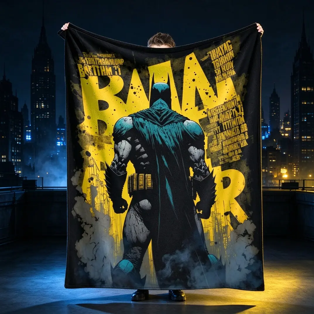 Superheroes Cozy Flannel Throw Blanket - Iconic Dark Knight Silhouette Digital Print, Ultra-Soft, Warm, Lightweight, Wrinkle-Resistant, Multi-Size Travel Blanket, Ideal for Office, Sofa, Digital Print Blanket, Blanket for Adults and Kids, Great Fan Gift