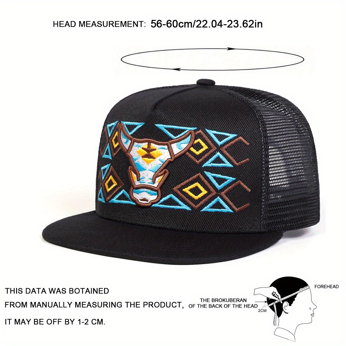 Unisex Colorful Bull Head Embroidered Hip Hop Hat Mesh Hat Outdoor Sport Adjustable Sunscreen Leisure Hat Spring Autumn Travel Tourism Beach Vacation