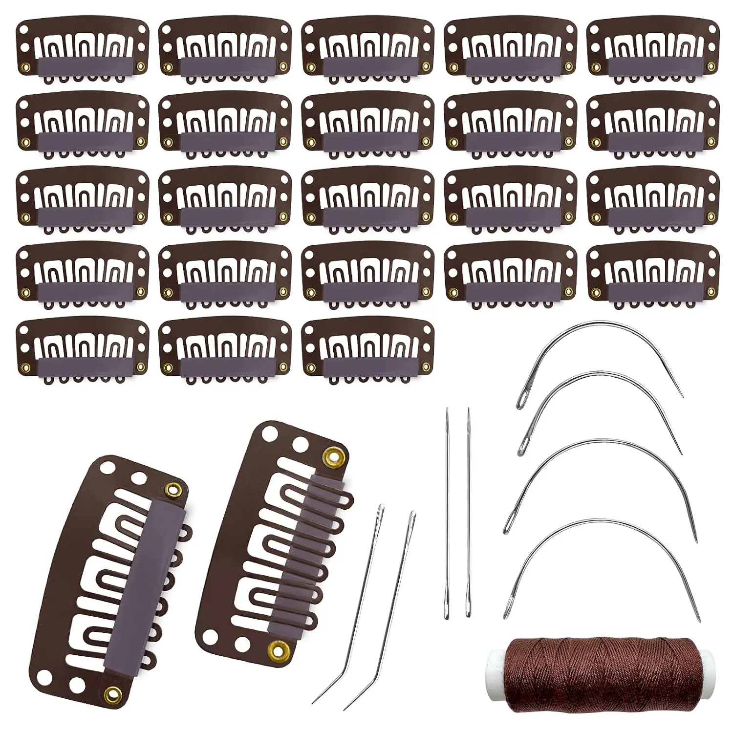 25 count Hairpieces Snap Clips U Shape Wig Clips for Hair Extensions Making Wig Accessories Set Tools (Brown)