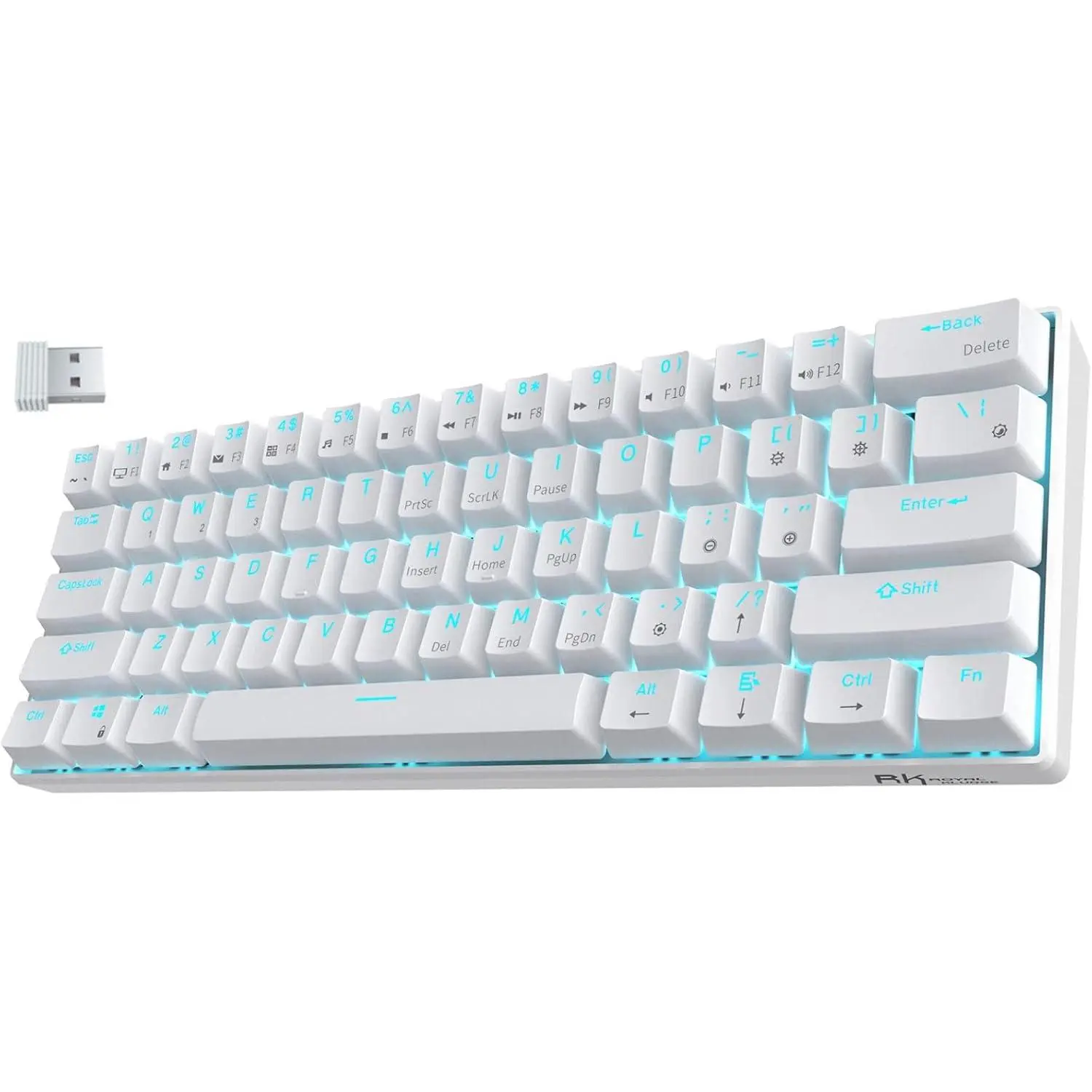 61  60% Mechanical Keyboard | 61  Compact Gaming Keyboard w/Software, Triple Mode BT5.0/2.4G/USB-C, Hot-swappable Blue Backlit, Mini Portable Size