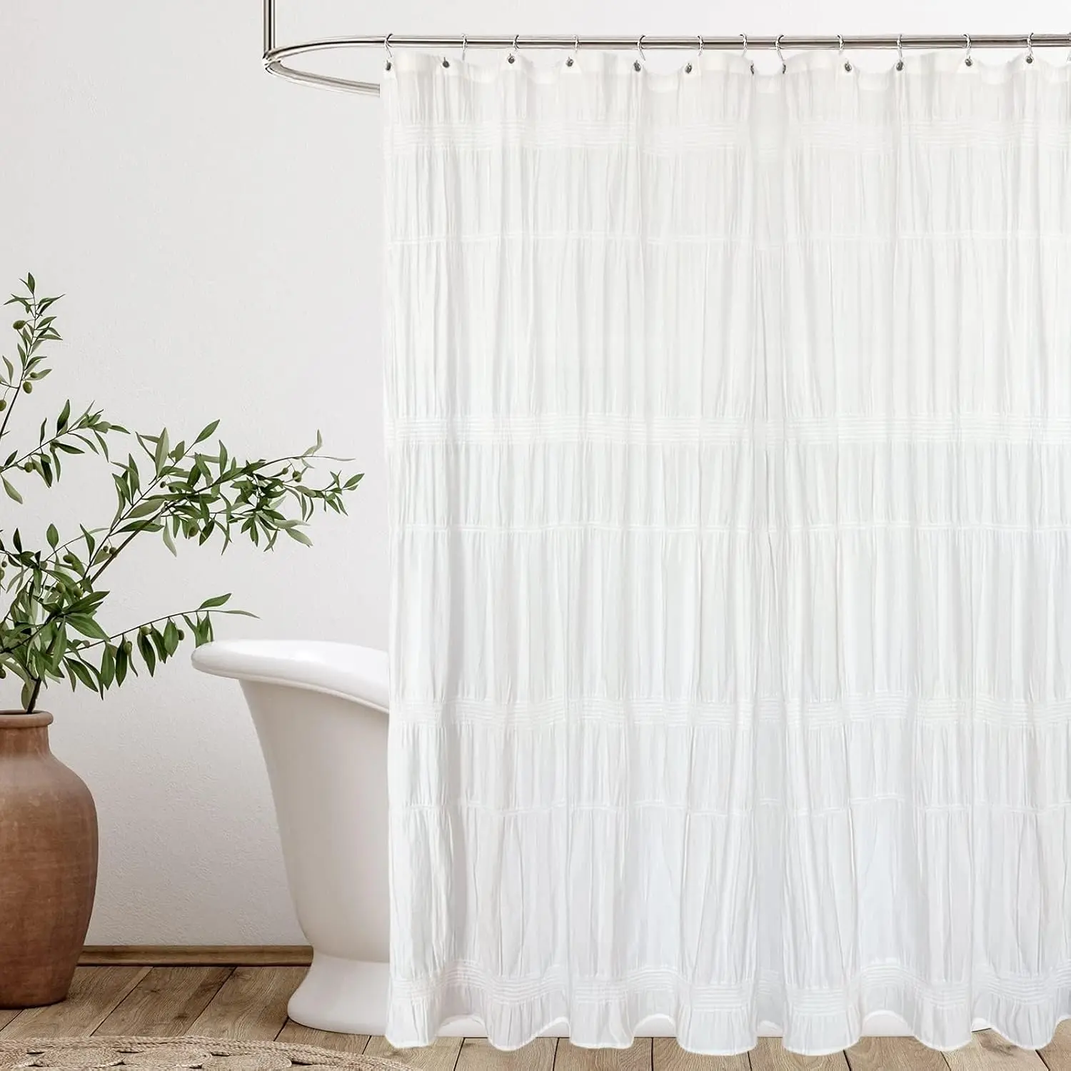 White Farmhouse Pinched Pleat Cotton Blend Shower Curtain - Decorative Bathroom Cloth Curtain, 72x72 in, Square Design, 72W X 72L (Pack Of 1)