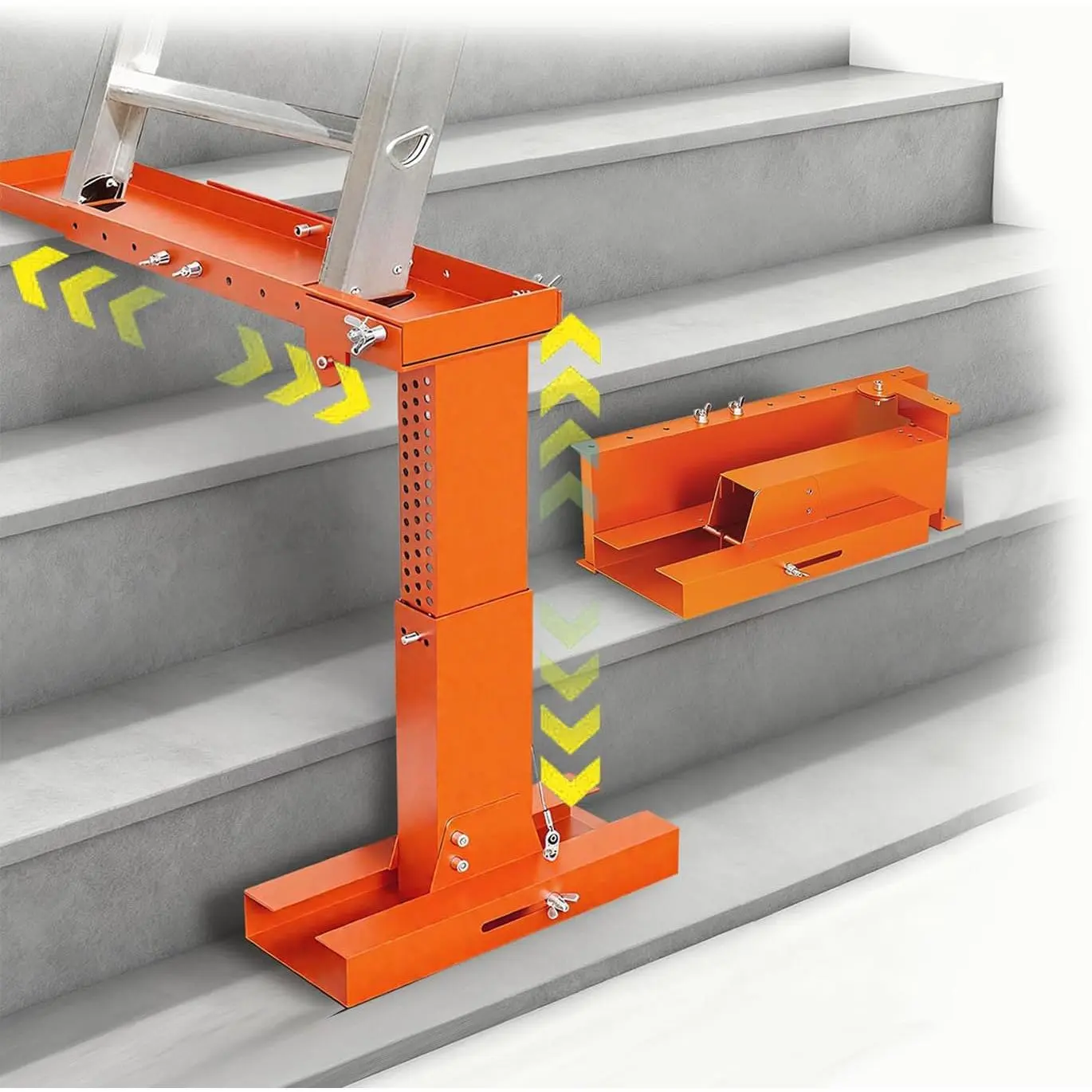 Foldable Ladder Leveler Pro+ - Adjustable 11-18" H & 17-31.5" L Platform for Stairs, 500LB Capacity, Fits <30" Ft Spacing, Orange Home Improvement Ladder
