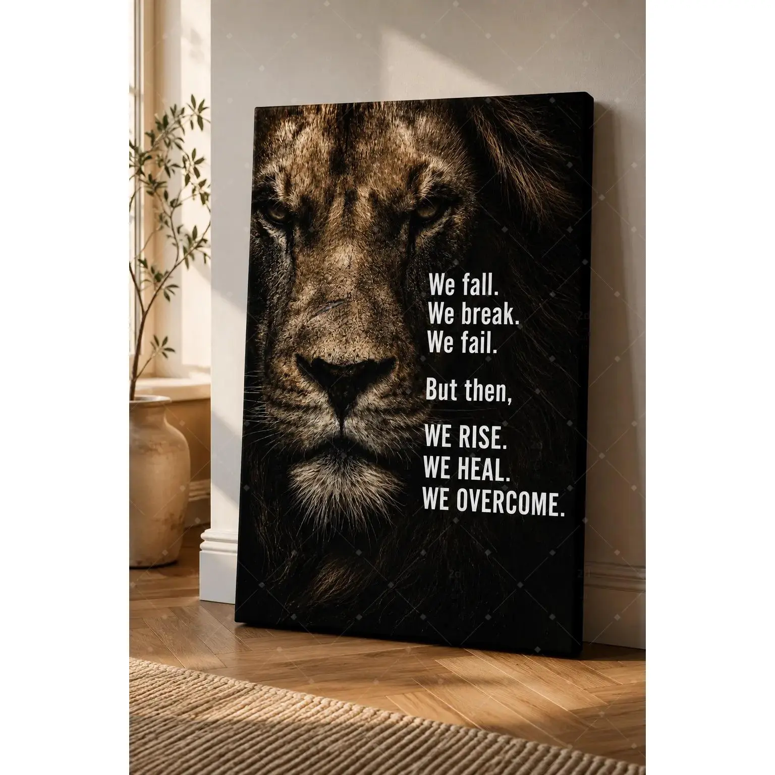 Lion Motivational Quote Canvas Wall Art, We Rise We Heal We Overcome Poster Print, Black Inspirational Decorative Poster for Living Room Bedroom Office Gym Dorm, Unframed Poster or Framed Canvas Wrap