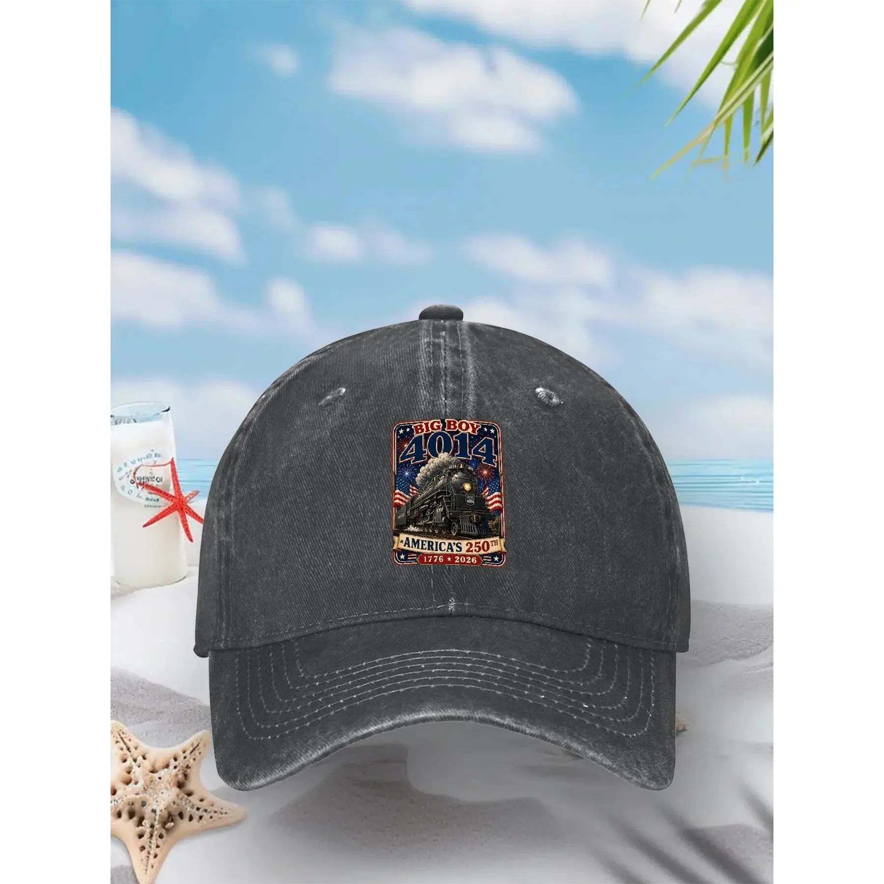 Unisex Geometric Cotton Soft Big Boy 4014 Train 4th of July Retro US Flag Vintage Baseball Cap, Casual Snapback Hat