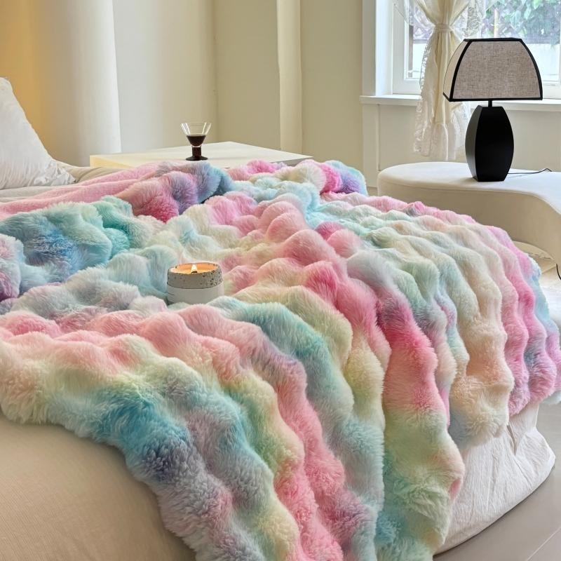 Tie Dye Fluffy Plush Blanket, 1 Count Colorful Soft Warm Throw Blanket, Bedding Supplies for Home, Camping, Dormitory, Office, Travel, Bedroom Decor, Multipurpose Use