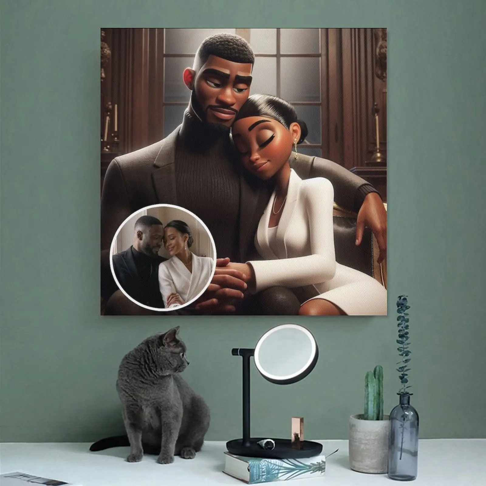 Custom Cartoon Style Canvas Poster with Your Photo- Wooden Frame, Perfect for Weddings, Pets And Family Memories- Personalized Wall Art Decoration for Home, Office, Or Gift, Indoor/Outdoor Use, Farmhouse/American Art Decor, Office Artwork Wall Decor