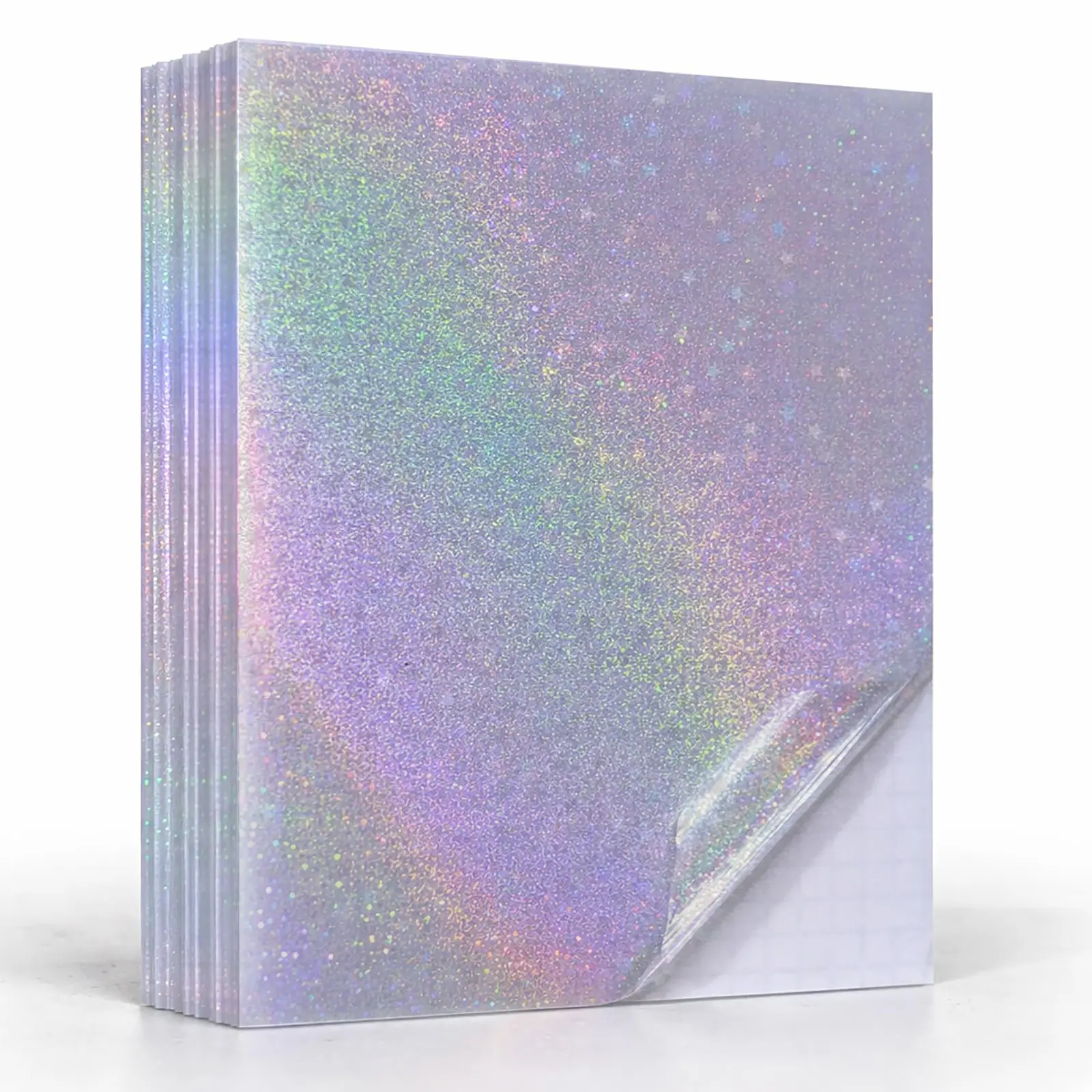 50 Sheets Clear Holographic Sticker Paper 2.9" x 4.1'' Waterproof Sand Star Vinyl Sticker Sheets Self-Adhesive Transparent Holographic Overlay Laminating Sheets for DIY Crafts 7.4x10.5cm