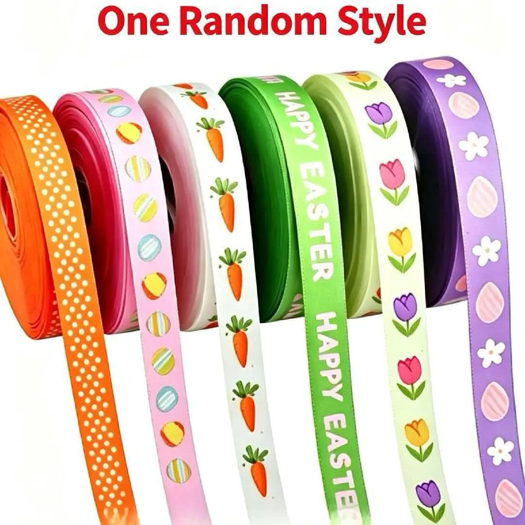 Easter Print Ribbon Roll, Gift Wrapping DIY Decoration, Random Design Satin Ribbon, Perfect for Handmade Crafts and Festive Packaging