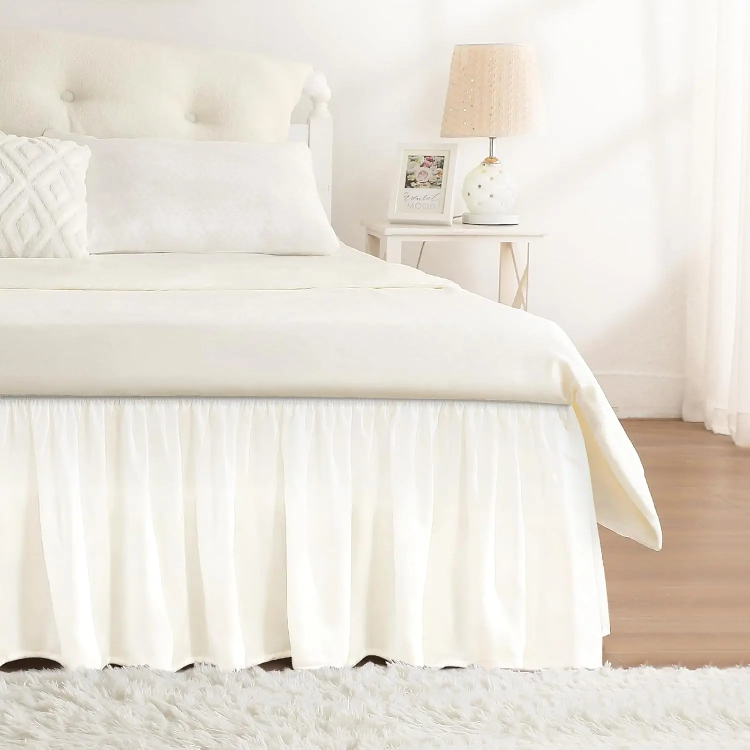 White Bed Skirt King Size 15 Inch Drop, Wrap Around Elastic Bedskirt, Dust Ruffle for Bed Base Machine Washable Easy to Install Bed Skirts