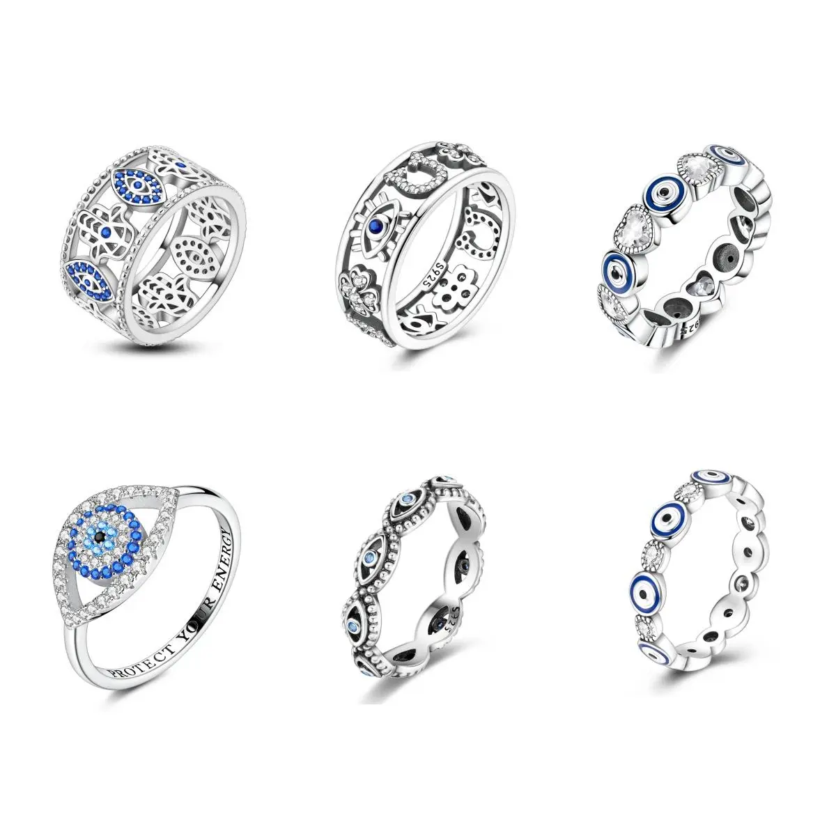 LAZA Life & Faith Collection Cross Religious Icon Rings - S925 Sterling Silver Plated Women's Rings, Adorned with Evil Eye, Hand of Hamsa, Lucky Symbols, Spiritual Everyday Accessory, Daily