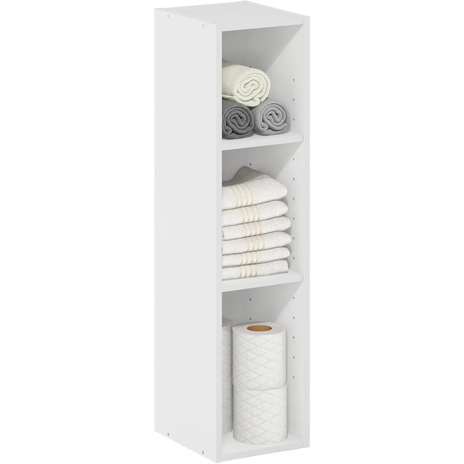 Fulda Book Shelf, 3-Tier Narrow Bookshelf, Bookcase with 8-in Width Storage Shelf, 9.3 x 7.9 x 31.5, for Living Room, Bedroom, Home Office, White