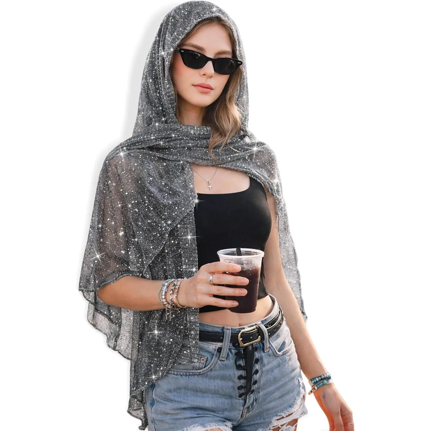 Sparkly Sheer Shawl Wrap for Women Sequin    Scarf | Sparkly sequin  scarf and sheer shawl wrap for women, wear as a  scarf, hair scarf, evening cover, or beach layer