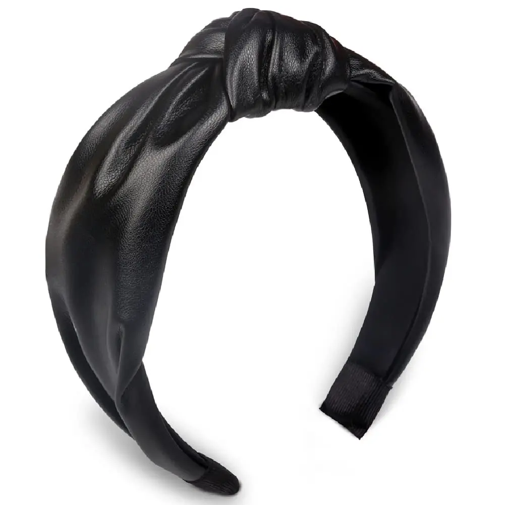 Headband, Knotted Headbands for Women Black Leather, Fashion Headbands for Women Top Knot Headband for Girls