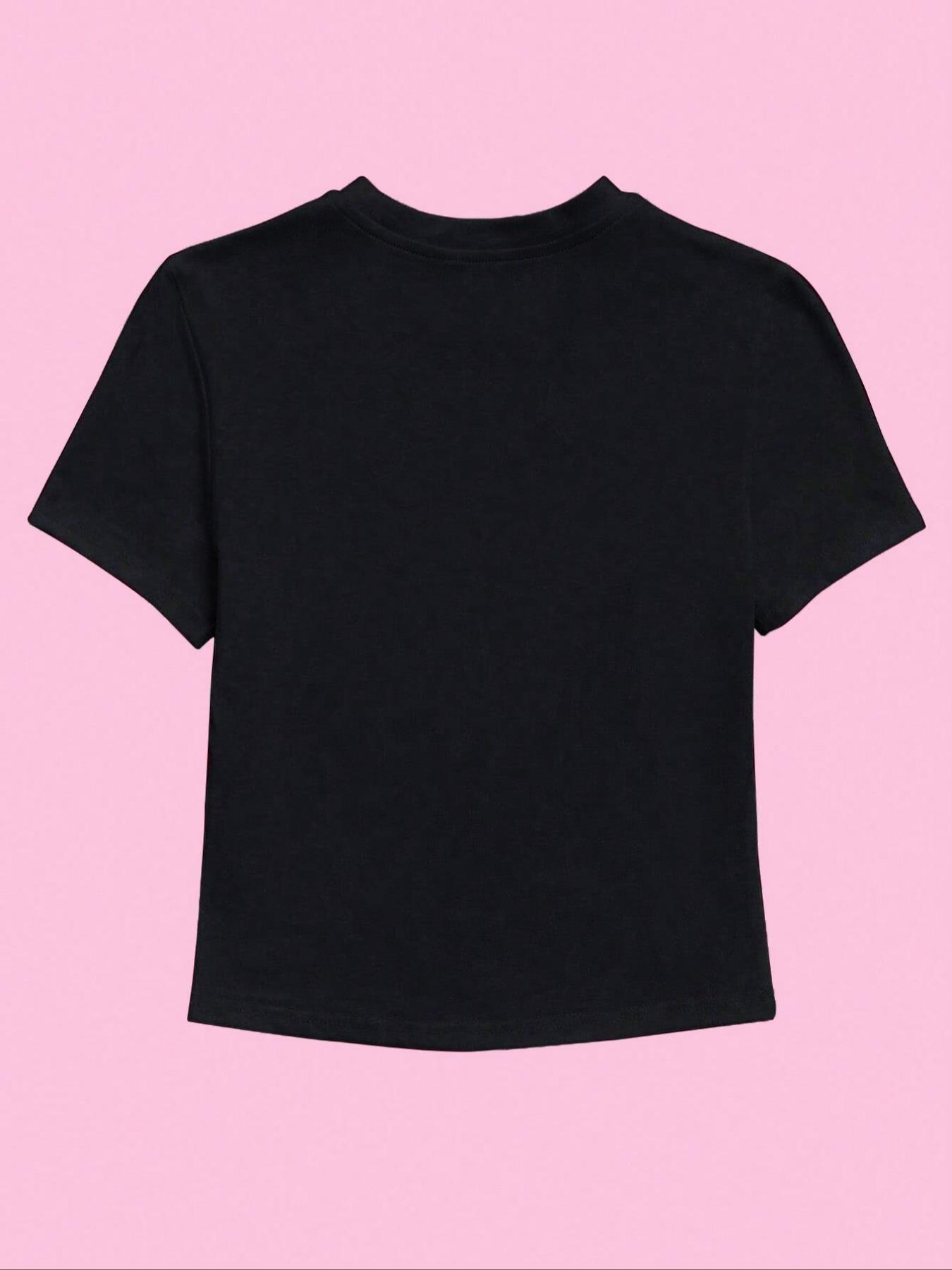 Women's Beverage Print Round Neck Crop Tee, Casual Short Sleeve Crew Neck T-shirt for Daily Wear, Casual Everyday Wear, Summer Tops, Ladies Back To School Clothes for All Seasons