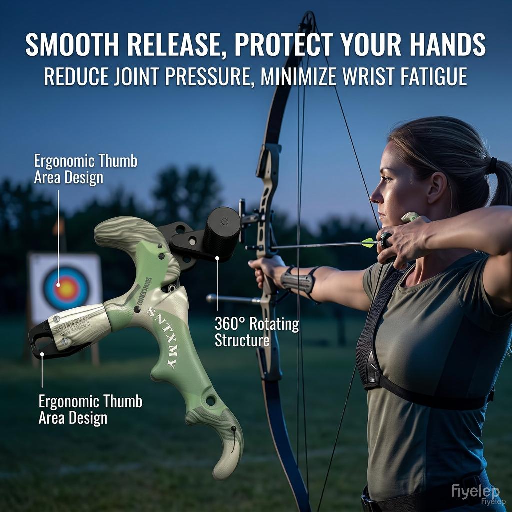 Camouflage 4-Finger Compound Bow Release Aid 360 °   Rotating Auto-Close Jaw Aluminum Head Adjustable Trigger Sensitivity Smooth Release for Hunting Archery Target Practice Outdoor Shooting Bow Accessories Must-Have Gear for Archers Improve Accuracy Consi