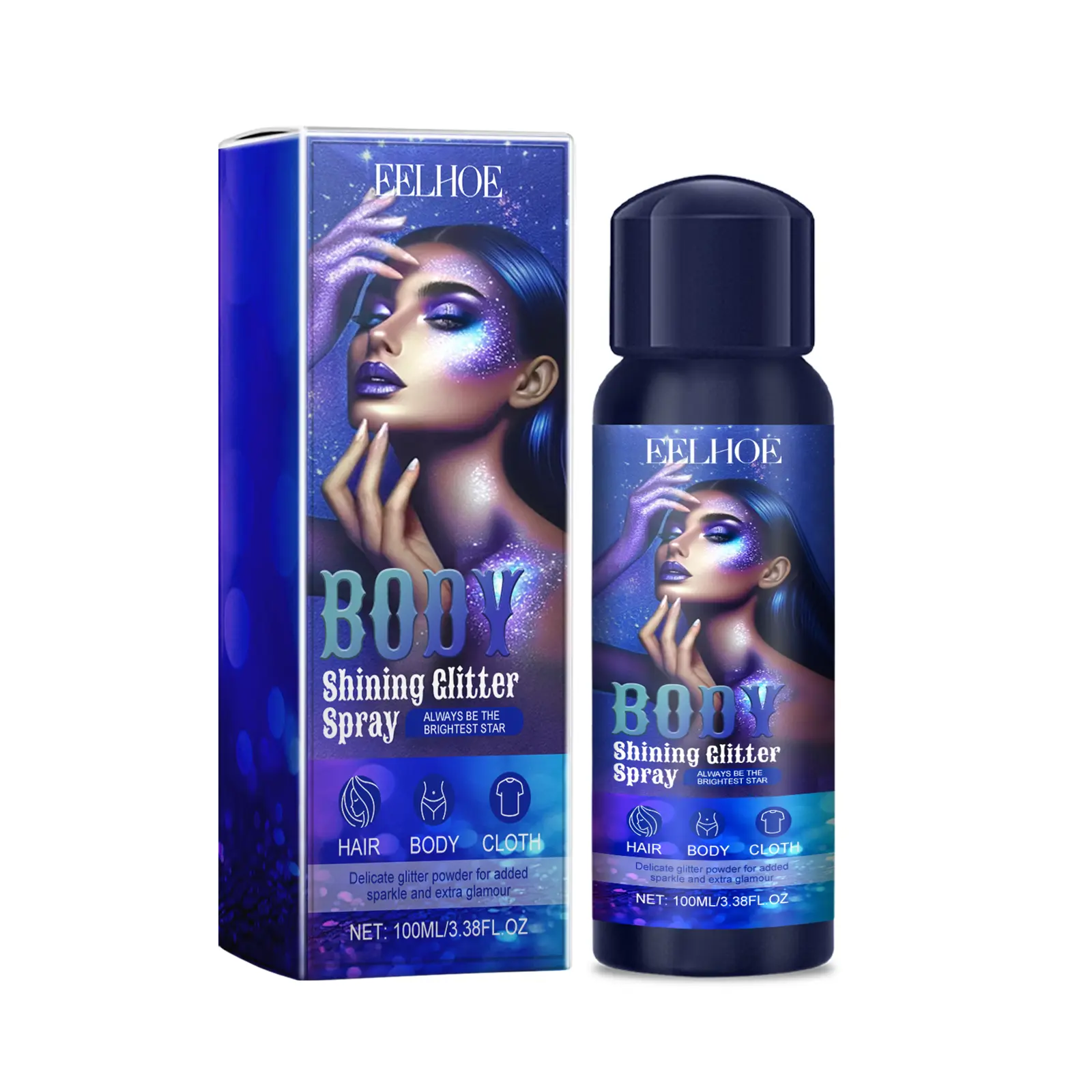 EELHOE Highlighting Glitter Spray, Shimmering Highlighting Spray, Natural, Long-lasting, Brightening Glitter Spray