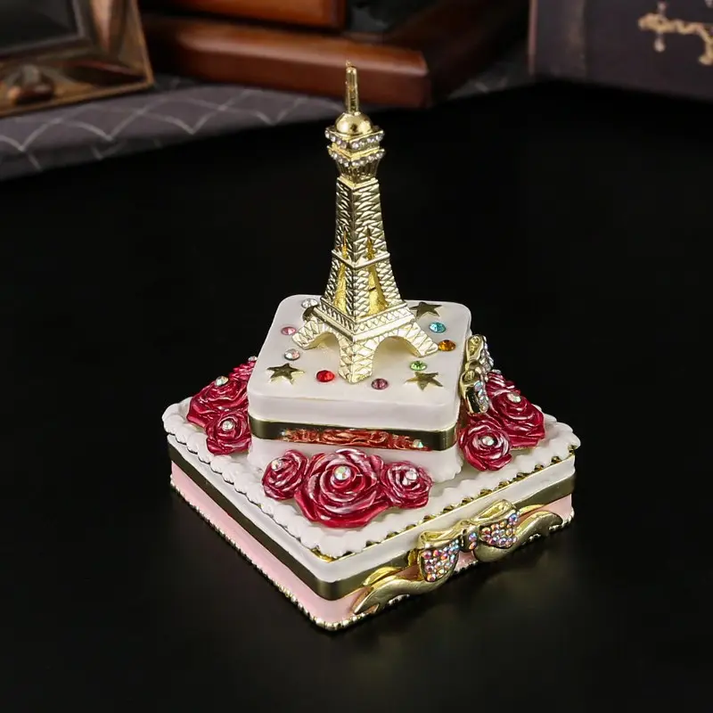 Dreamy Diamond-Encrusted Eiffel Tower Jewelry Box, Ring and Pendant Organizer, Travel Souvenir Decor, Parisian Style Collectible Craft, Desktop Decoration