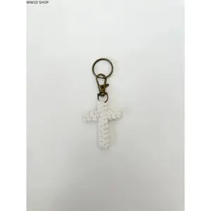 Macrame Cross Keychain for Women and Men, Handmade Woven Cross Pendant Accessory for Keys, Bags and Backpacks, Lightweight Daily Carry Charm