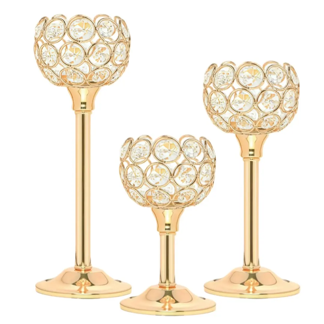 Elegant 3-Piece Candle Holder Set, Metal Crystal Luxury Decor, Romantic Candle Tray, High-End Home Wedding Props, Hotel Party Decoration