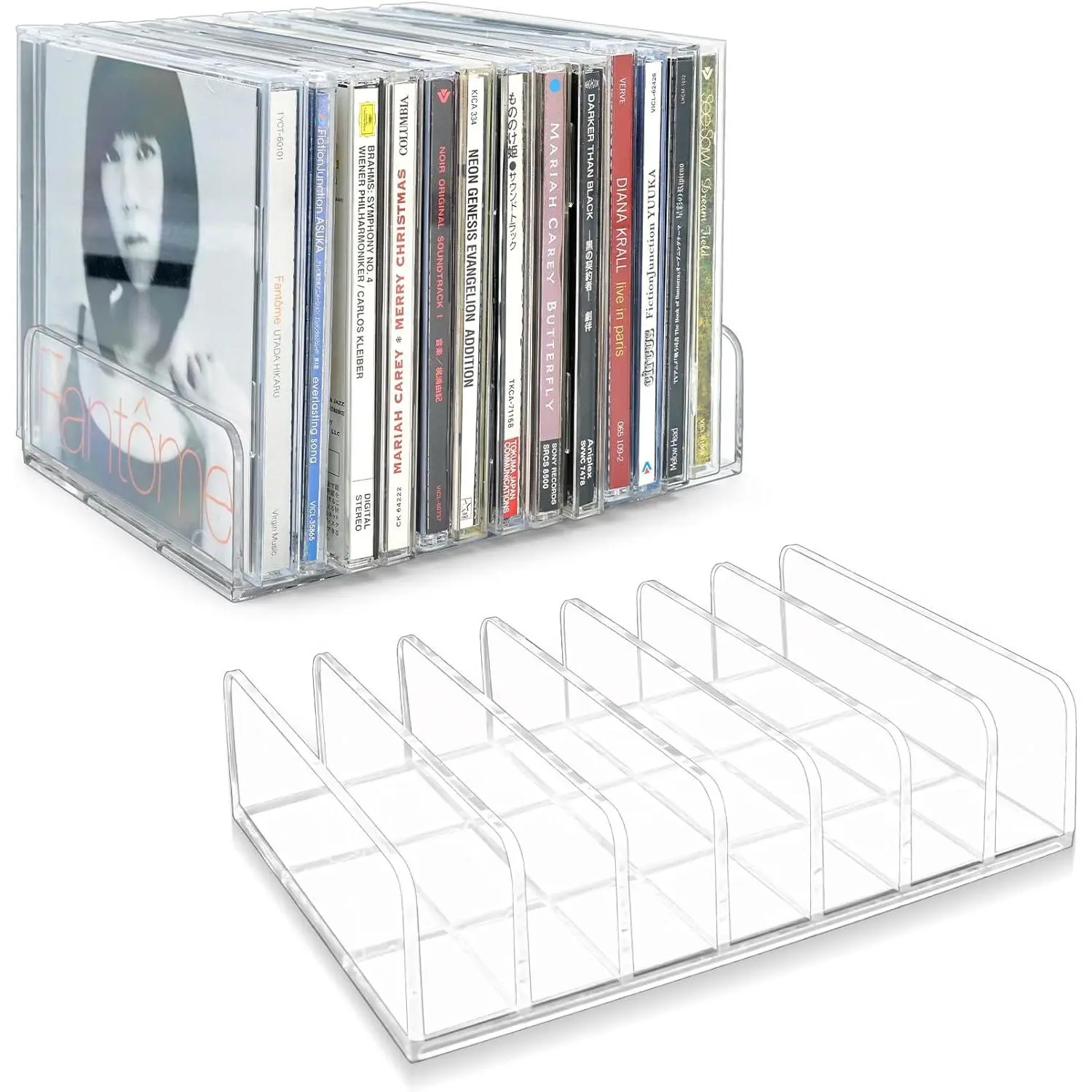 2 count Clear  CD Holder, DVD/CD Display Rack & CD Storage Box & Vinyl Record Storage Stand Holds up to 14 Standard CD Cases for Media Shelf Storage and Organization