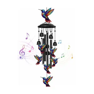 Outdoor hummingbird wind chime, colorful rainbow metal wind chime with bells, a condolence and commemorative gift for women, suitable for giving to mothers and grandmothers, a wind chime decoration for remembering the deceased, for garden, terrace, porch