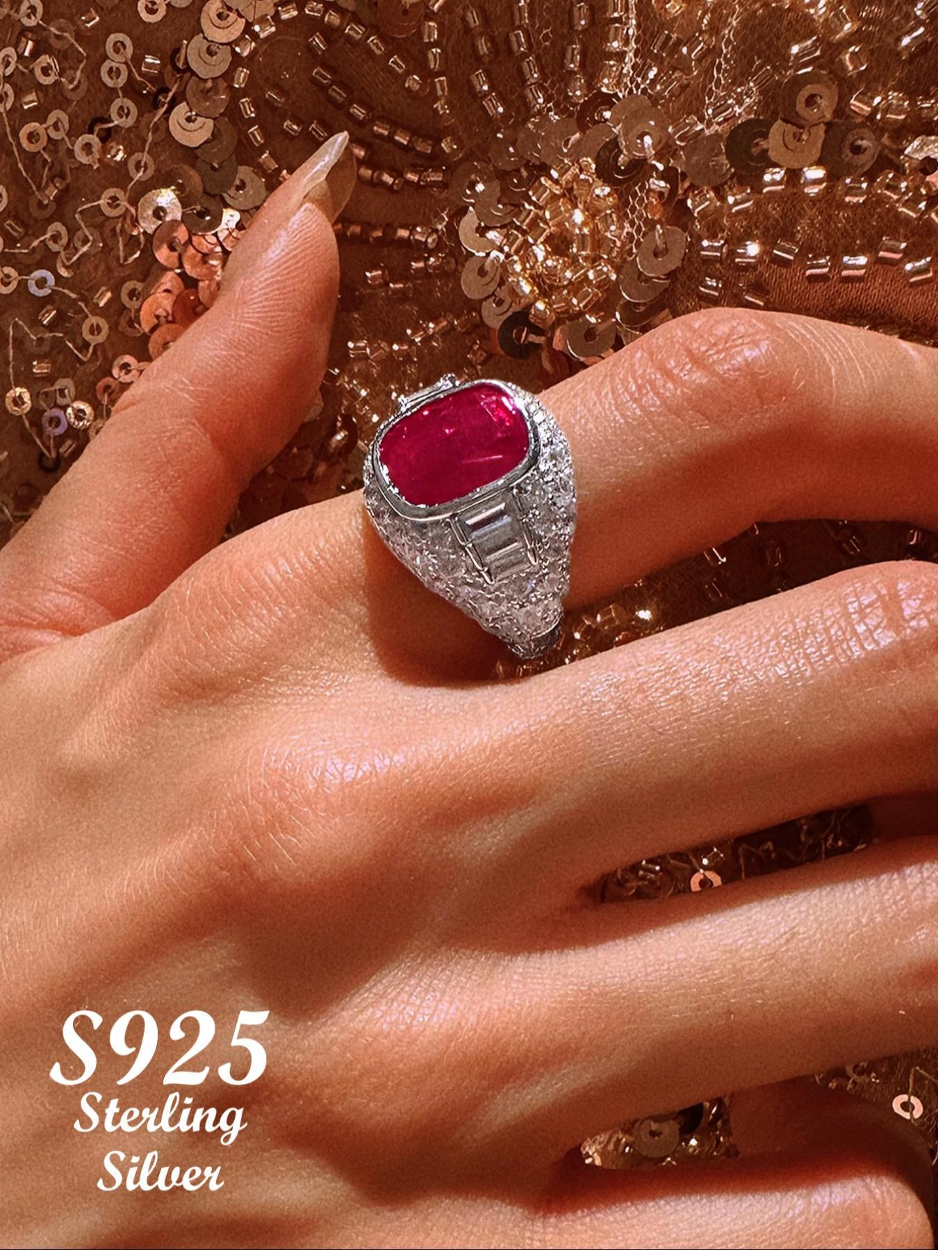 925 Sterling Silver Women's Elegant Rhinestone Decorated Ring, Duchess Cut Ring, 2024 New Style Exquisite Trendy Ring, Fashionable Jewelry Accessories for Women As Gift