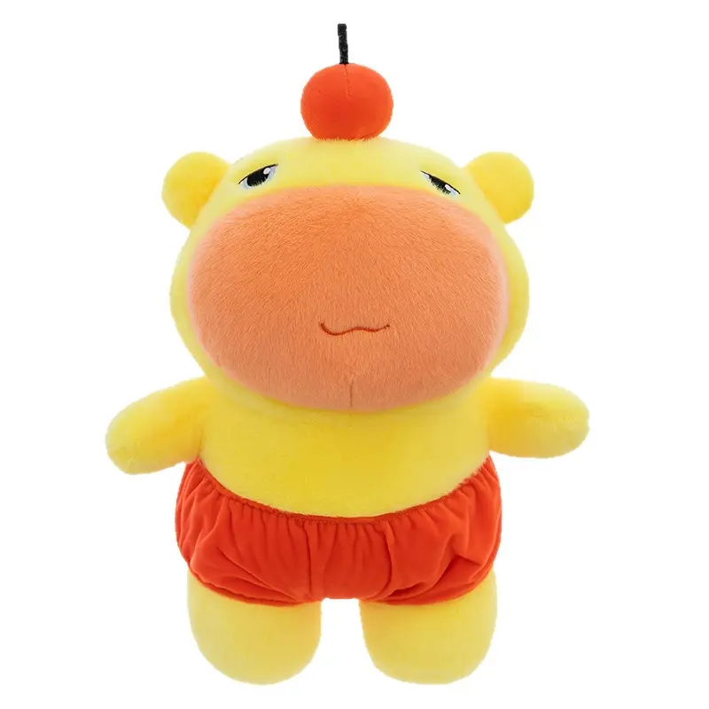 Cute Lazy Expression Yellow Hippo Plush Doll With Orange Ball On Head Soft Fluffy Hippopotamus Stuffed Toy Available In Large Size & Mini Keychain Pendant Decor Gift For Girls Birthday Christmas Cross-Border Wholesale
