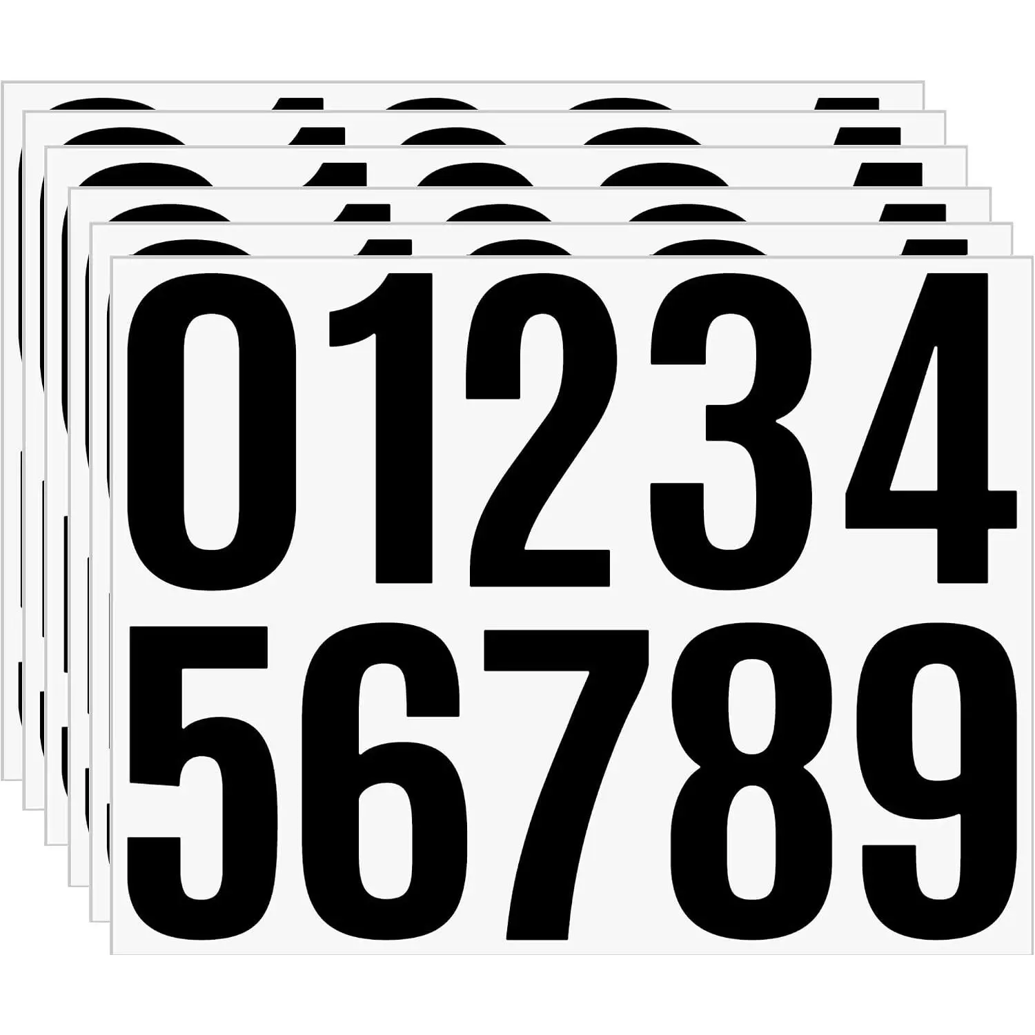 60 count Number Stickers 6 Sheets 4 Inch Large Vinyl Self-Adhesive Numbers for Mailbox Address, House Numbers, Outdoor Signs, Bulletin Boards, Windows, Doors & Crafts(Black)