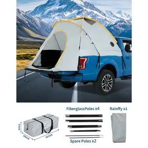 Truck Bed Tent with Awning - Waterproof PU3000 Double Layer Pickup Camper Shell, 5-8.2ft Tents for Camping Fit Ford F150, Chevy Silverado, Ram, Toyota, All-Weather Portable 2-3 Person Sleeping Space for Overlanding