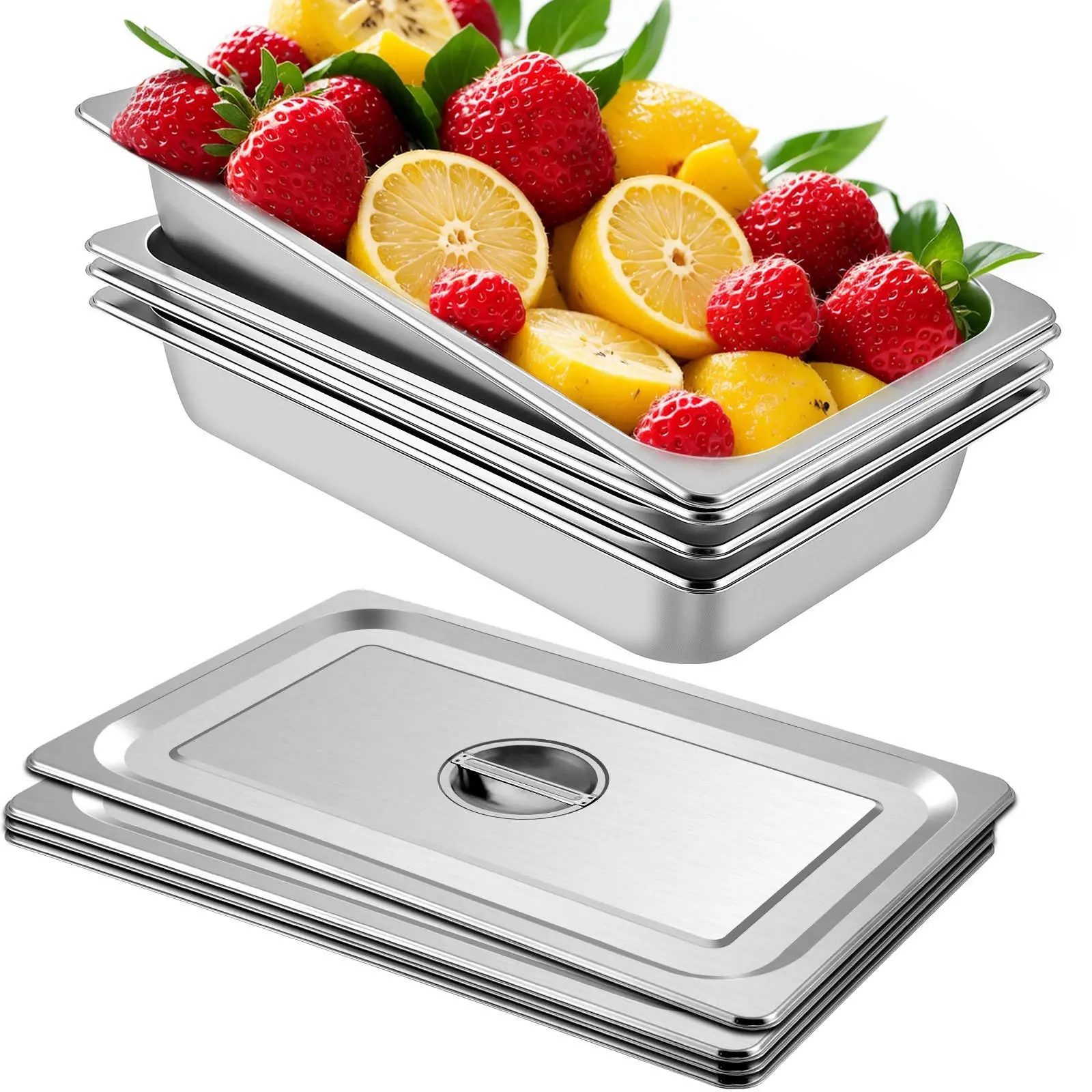 VEVOR 4 Pack Steam Table Pans 20.9x 12.8x 3.9 Inch Deep Steam Table Pan Full Size 13L Deep Food Container Stainless Steel Oven Tray Hotel Pans Anti-Jam Steam Table Food Pan
