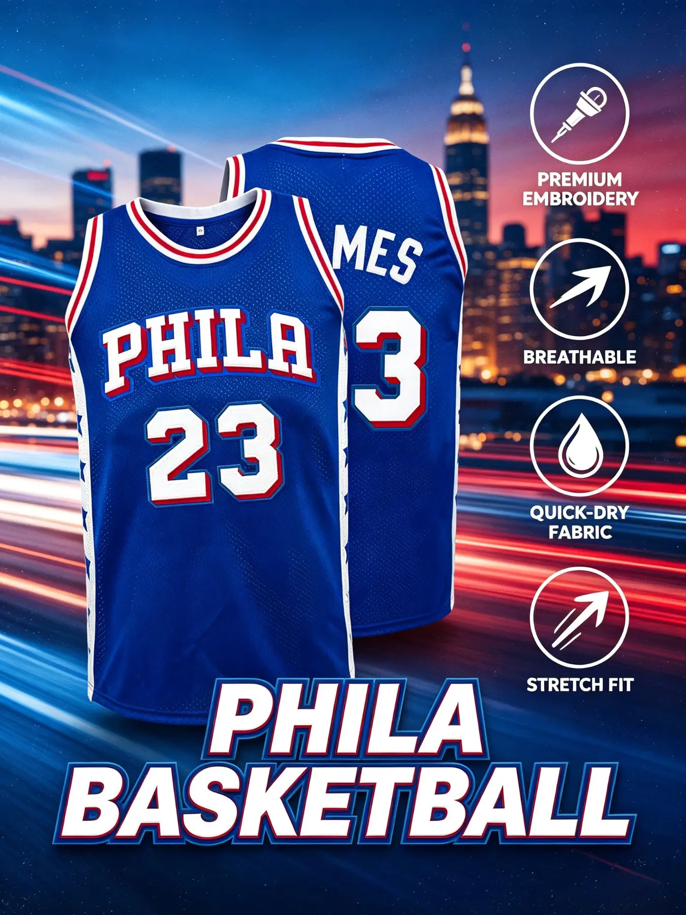 PHILA #23 #77 #0 Philadelphia #3 Retro Basketball Jersey, Sleeveless Embroidered Sportswear, Comfortable Breathable Fabric, Vintage Style Athletic Top