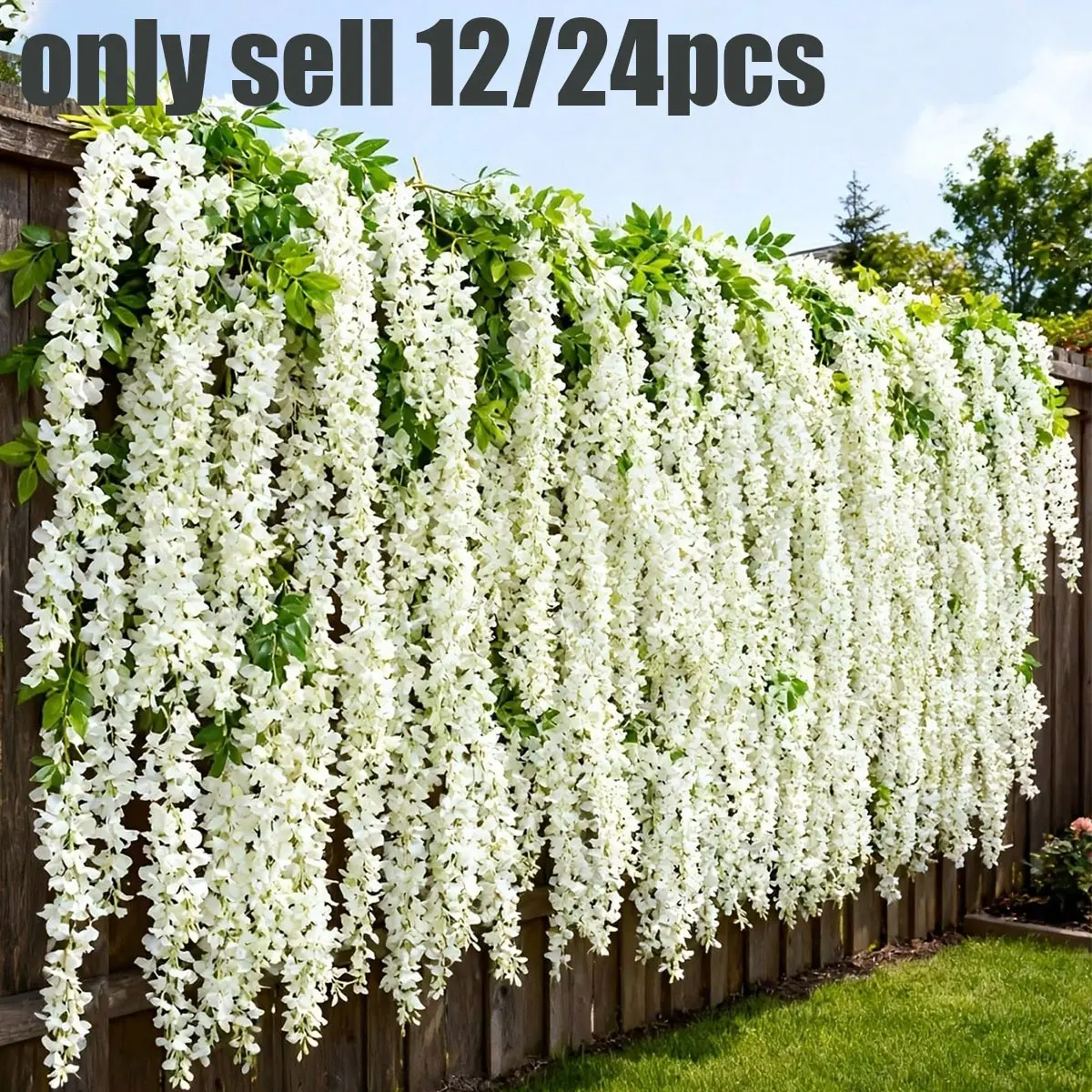 Artificial Wisteria Flower Ring, UV-Resistant Plastic Vine and Real Leaves, Outdoor Hanging Decor, Wedding, Porch, Garden, Valentine's Day