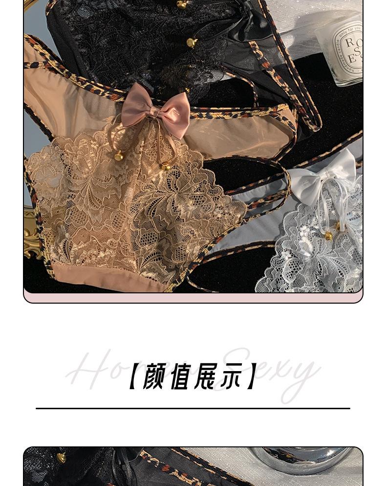 Spicy Girl Bell Sexy Leopard Lace Panties Pure Desire Hollow Breathable Beautiful Buttocks Thin Mid-Waist Triangle Panties for Women