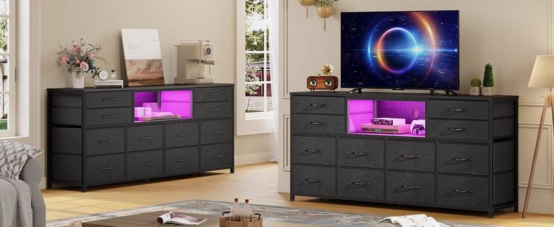 Sikaic Modern 55 Inch LED TV Stand Dresser with Power Outlets & PU Leather Storage Drawers Black 55.1"W x 11.8"D x 29.5"H for TVs up to 65 Inches