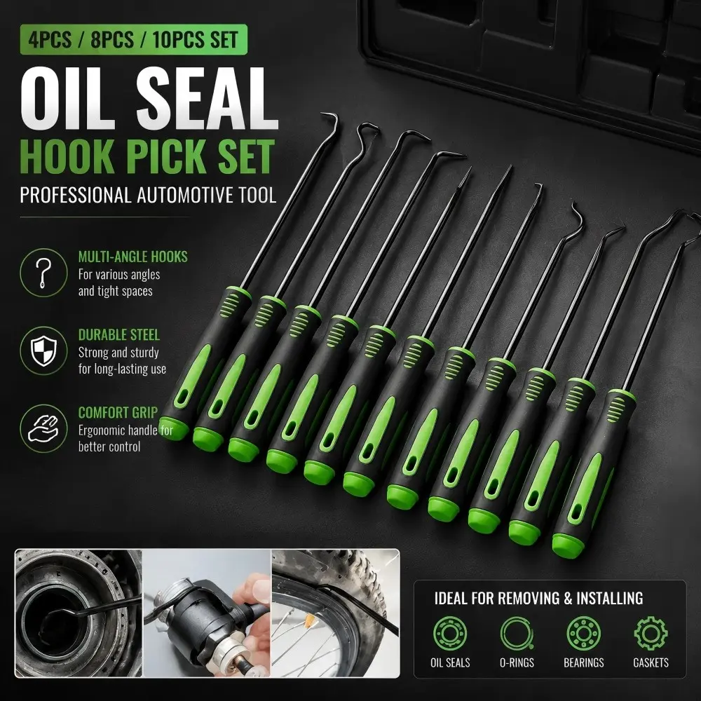 4/10pcs Oil Seal Hook Pick Set, Automotive Removal Tool Kit, Mechanic Car Tools, Multi-Angle O-Ring Extractor, Ergonomic Grip for Car Repair, Bearings & Gaskets