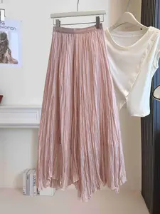 High Waist Pleated Mesh Skirt, A-Line Full Circle Skirt, Flattering Slimming Design, Candy Color, Elegant Party Dress