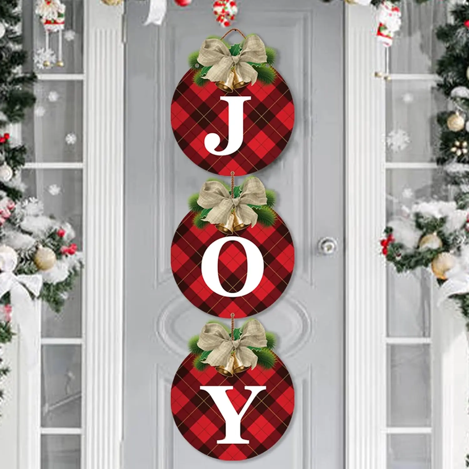 Buffalo  Christmas Wreaths for Front Door - 3 count Rustic Christmas Decor Joy Signs Wreaths for Door Holiday Xmas Garage Door Wall Decorations Indoor Outdoor