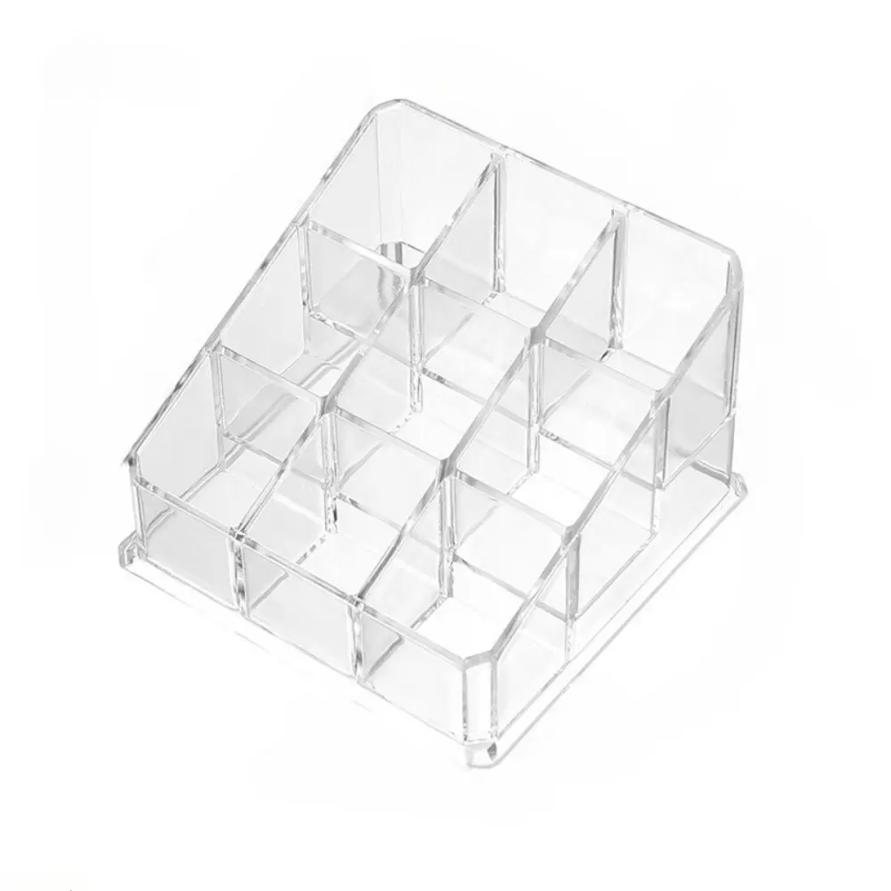 Clear Plastic Multi-Grid Lipstick Storage Organizer, Space-Saving Desktop Bedroom Cosmetic Display Rack, Transparent Countertop Lip Gloss Makeup Sorting Holder For Vanity Dresser