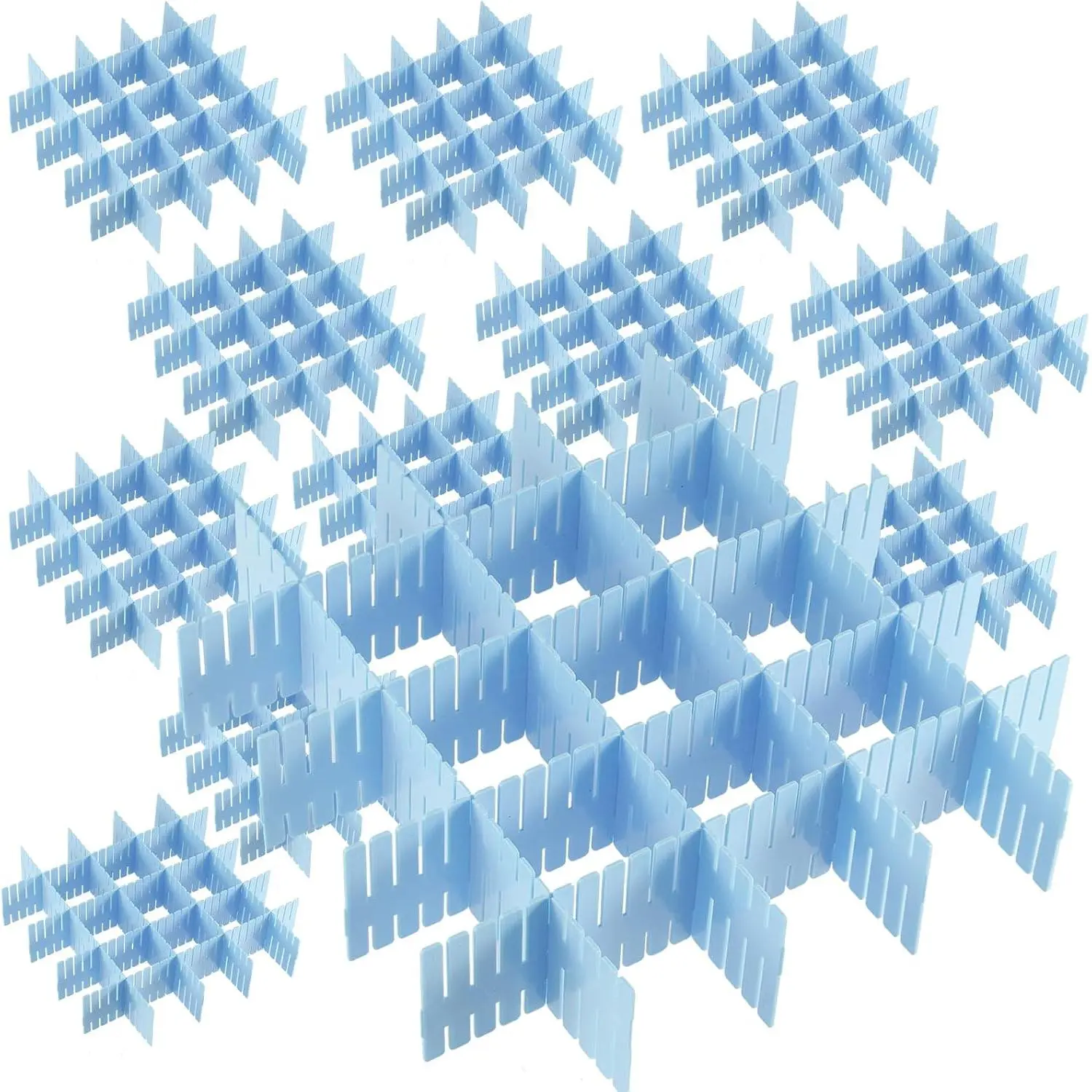 60 count Blue Plastic DIY Grid Drawer Dividers, Adjustable Organizer, Household Storage Makeup Socks Underwear Organizer